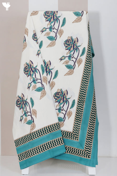 20s Cotton KING SIZE Bed Cover In Floral Block Print